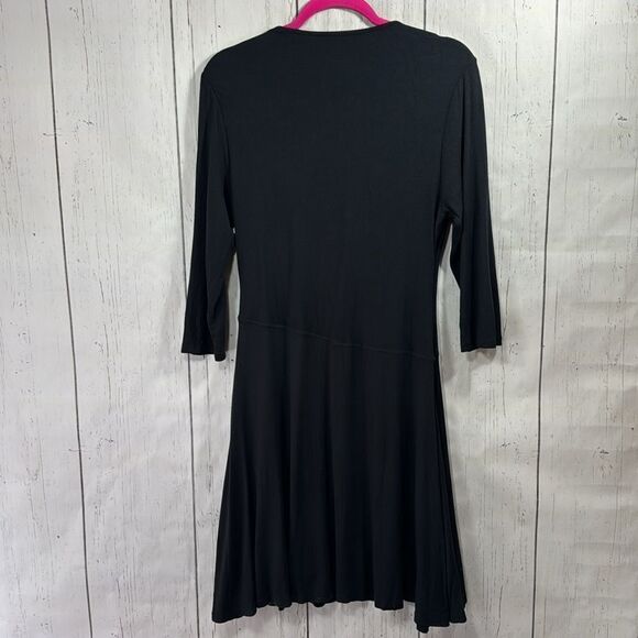 Garnet Hill Black Faux Wrap Dress Quiet Luxury Classic Minimalist 3/4 Sleeve - Picture 15 of 15